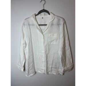 Serena & Lily White 100% Linen Pajama Top Long Sleeve Button Up Shirt Medium